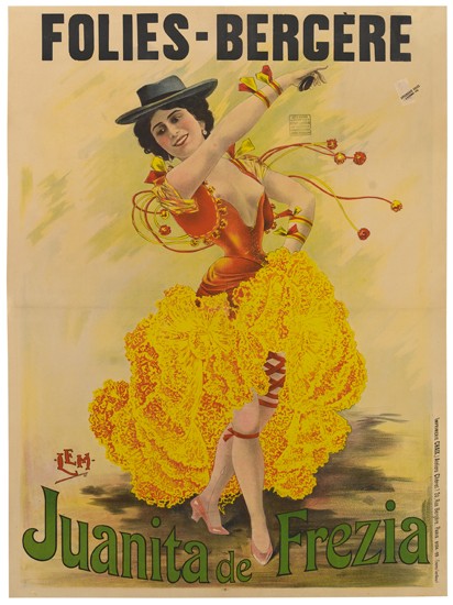 LEM (DATES UNKNOWN). JUANITA DE FREZIA / FOLIES BERGÈRE. 1899. 47x35 inches, 121x91 cm. Chaix, Paris.